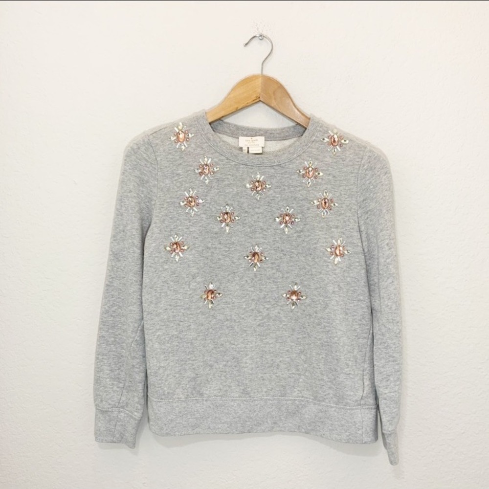 KATE SPADE Jeweled Sweater Gray Crew Neck Size xxs